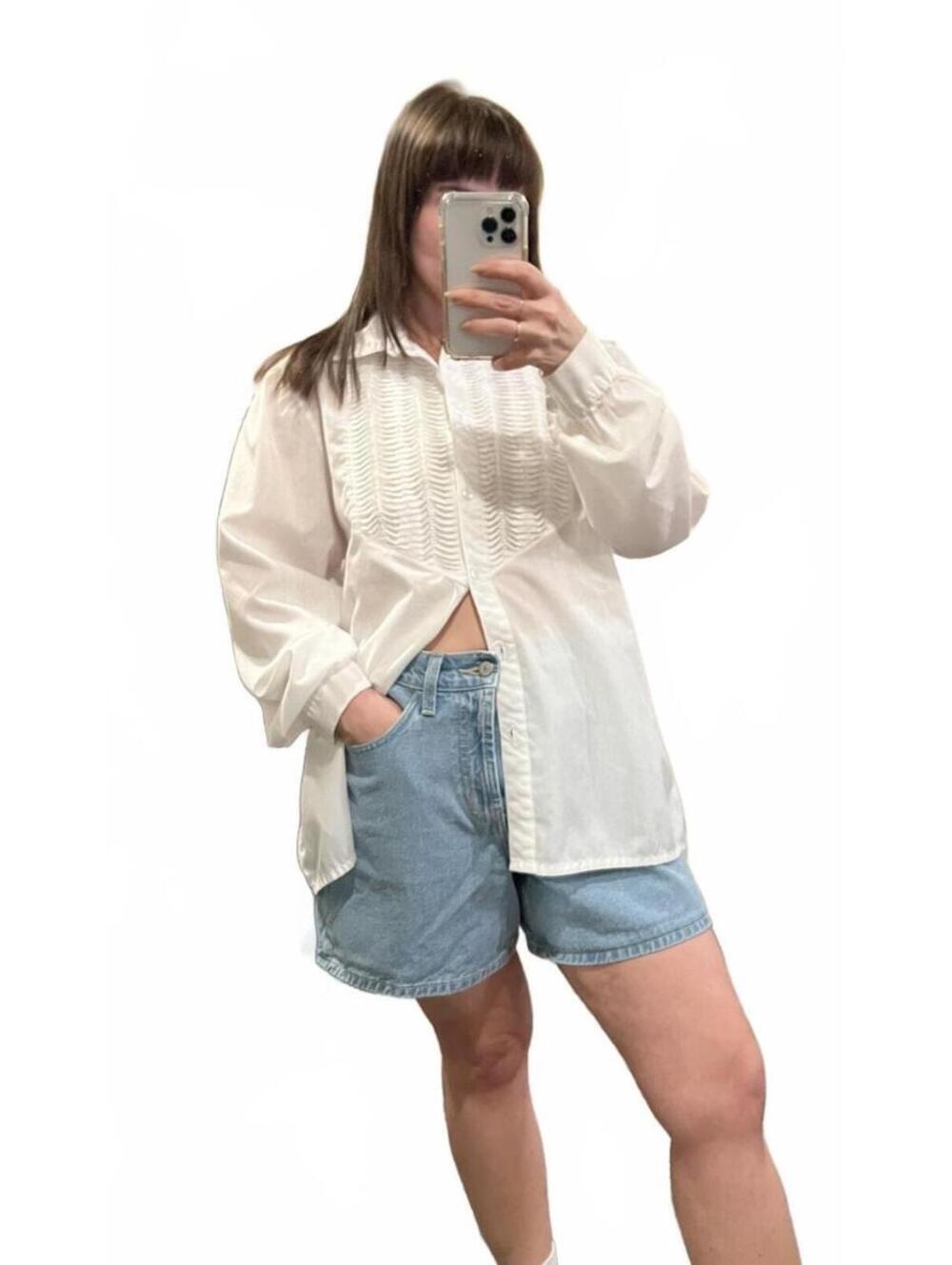 Vintage White Tuxedo Ruffle Blouse